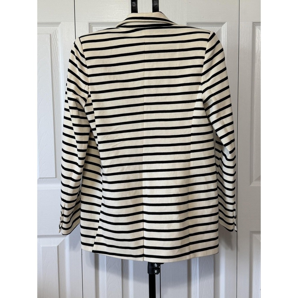 English Factory Womens Blazer Jacket Medium Cream Black Striped Double Breasted - Picture 2 of 9